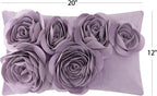 VG|purple|3D Flower Throw Pillow Cover Handmade Floral Soft Velvet Lumbar Cushion for Bed Living Room Chair Couch Decor Gold