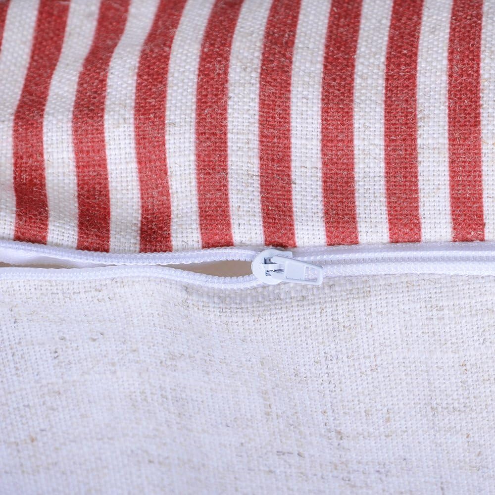 VG|red|Stripes Buttons Linen Decorative Accent Throw Pillow Cases Cushions Covers for Sofa Couch Bed