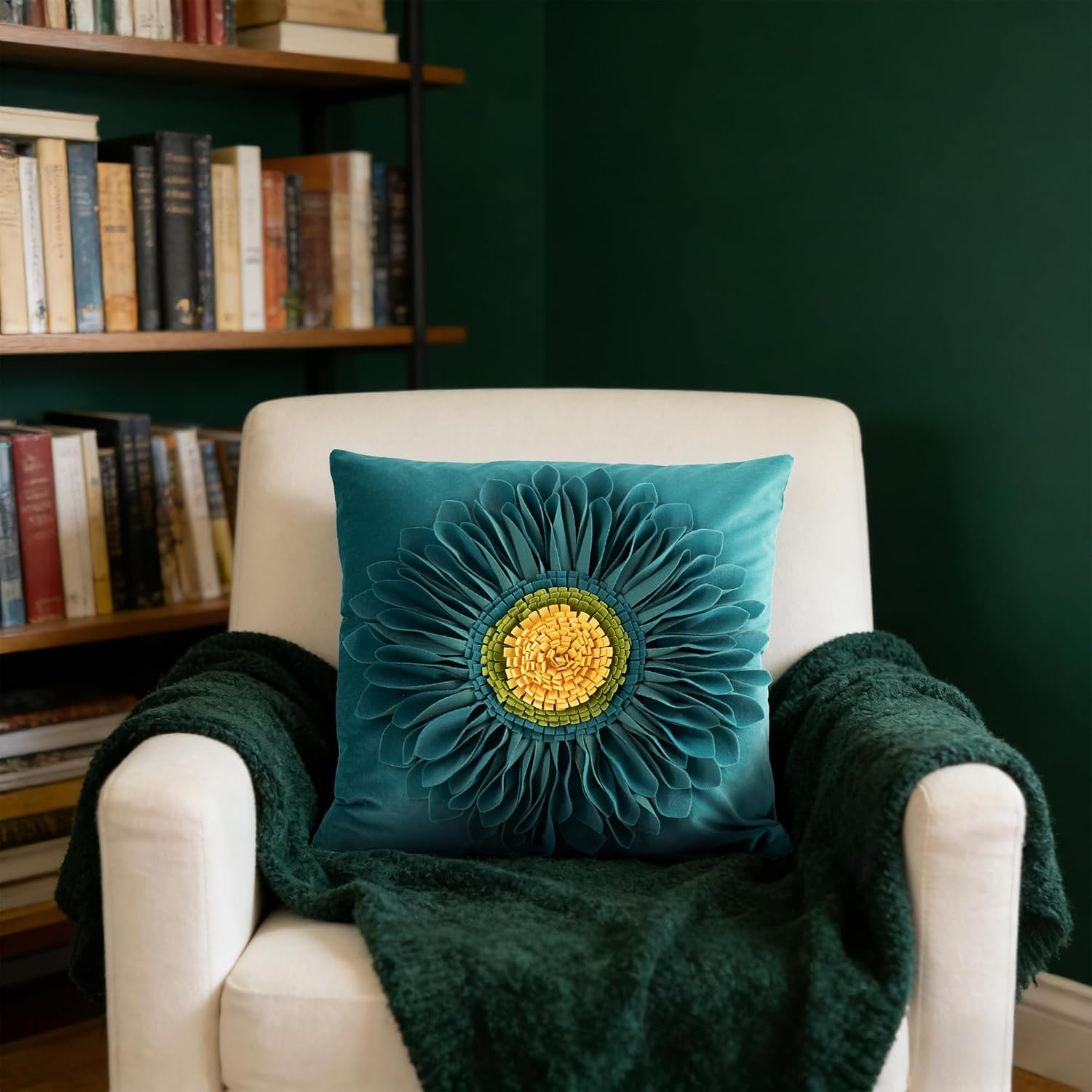 VG|green-teal-green|3D Sunflowers Throw Pillow Cover Wine Red