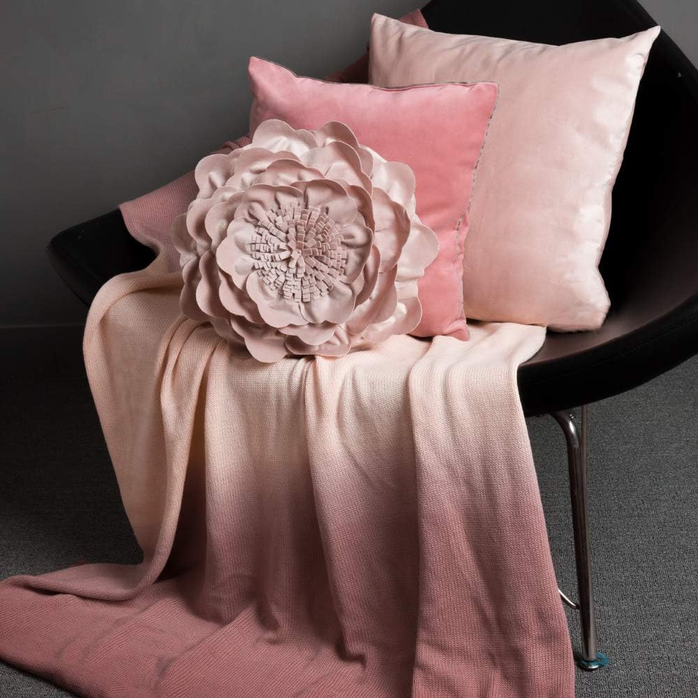 VG|rose-gold|Flower Throw Pillow Cover Decorative Round Pillowcase Floral Cushion for Bed Sofa Couch Car Decor