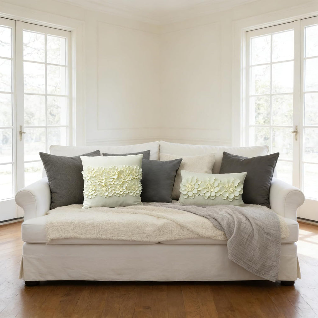 VG|creamy-white|Handmade 3D Flower Throw Pillow Cover