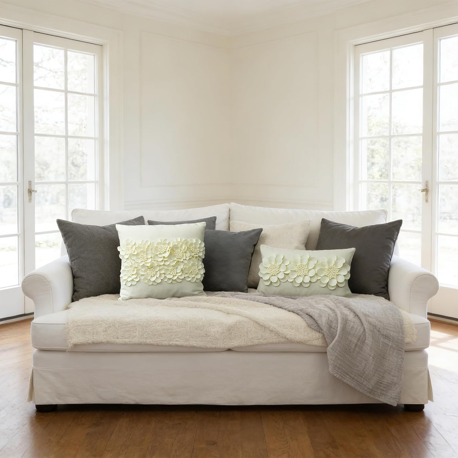 VG|creamy-white|3D Flower Throw Pillow Cover