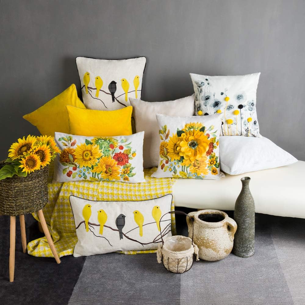 Sunflower Throw Pillow Cover, White