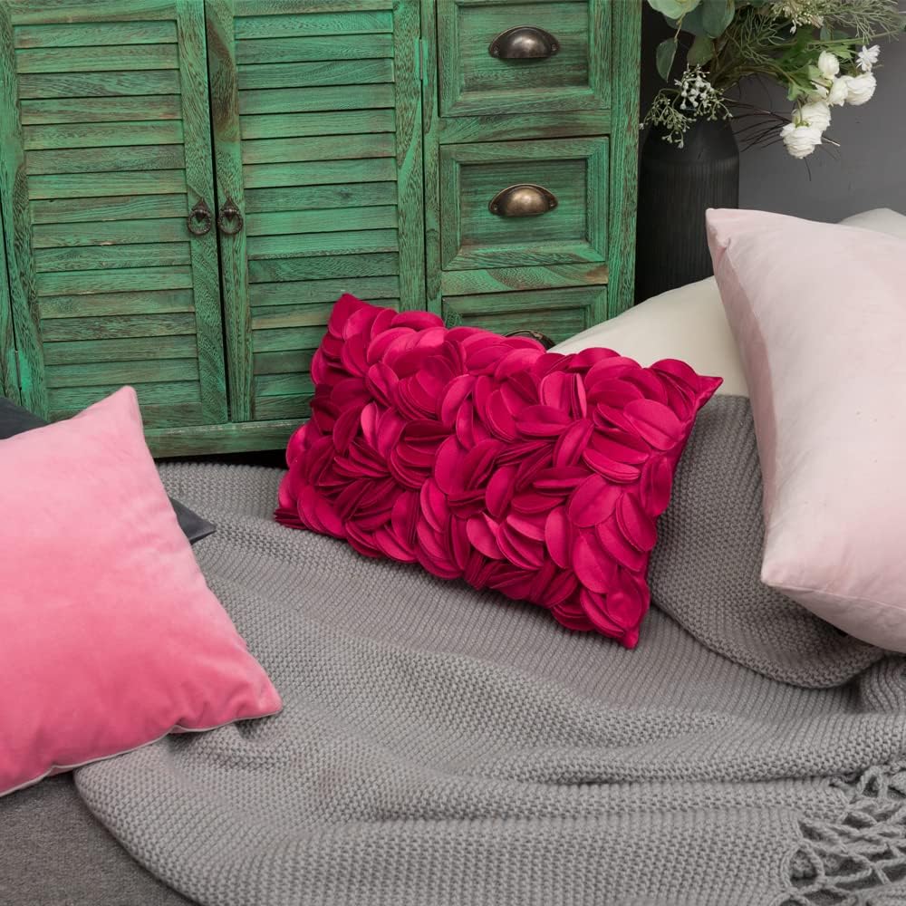 VG|rose-red-velvet|Handmade 3D Floral Throw Pillow Cover