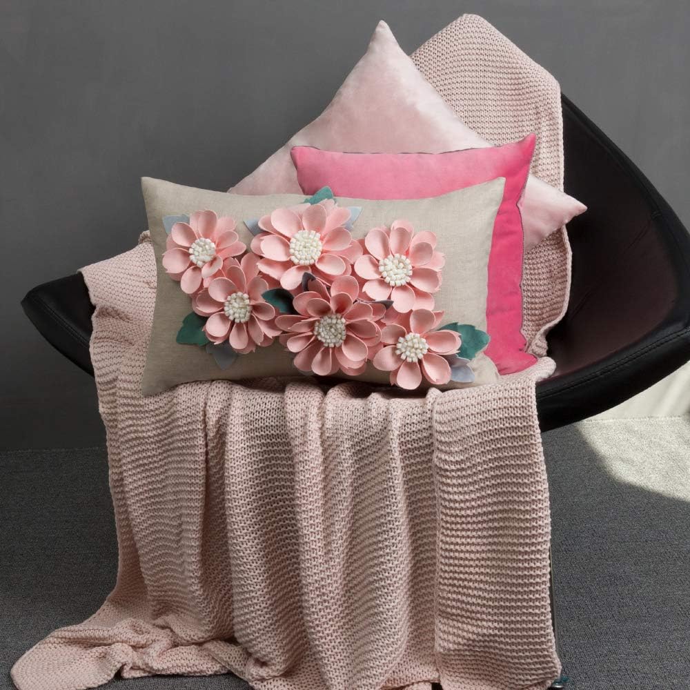 VG|6flower-pink-solid-suede|3D Daisy Flower Throw Pillow Cover, White