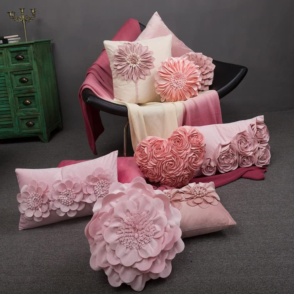 VG|pink|Heart Flower Throw Pillow Covers
