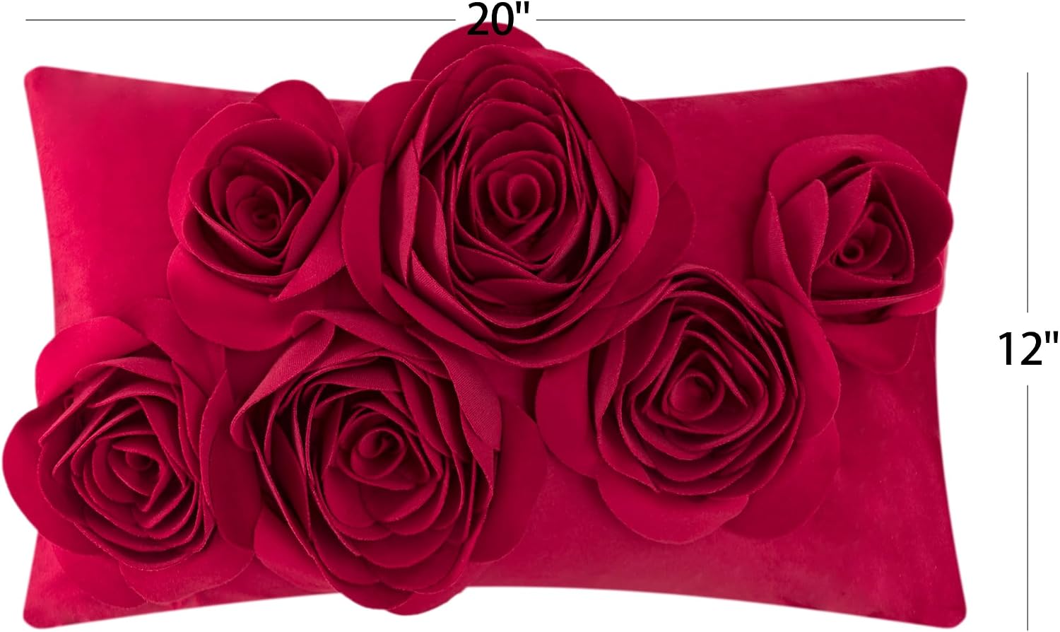 VG|red|3D Flowers Throw Pillow Cover Decorative Soft Velvet Accent Floral Cushion Lumbar Pillowcase for Bed Sofa Couch Living Room