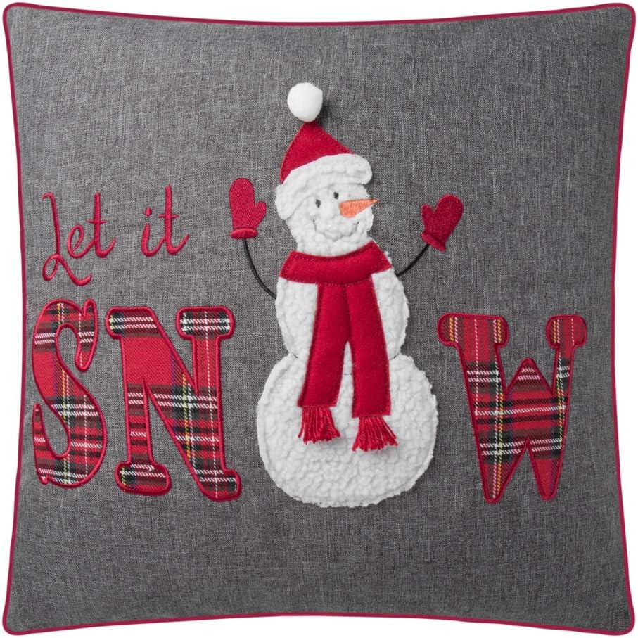 Snowmen Applique Accent Throw Pillow Cover Christmas Cushion Cover Decorative Pillowcase for Sofa Bed Living Room Couch - 18" x 18" (Pack of 1)