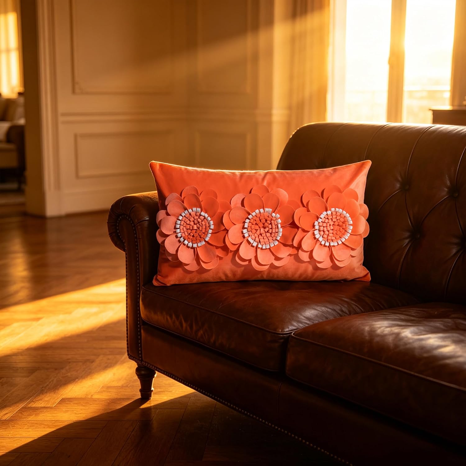 VG|orange|3D Flower Throw Pillow Cover