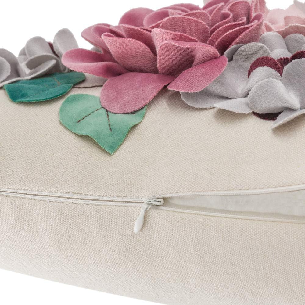 VG|pink|Decorative 3D Flower Throw Pillow Cover Handmade Floral Accent Cushion Case for Living Room Sofa Couch Chair Gray