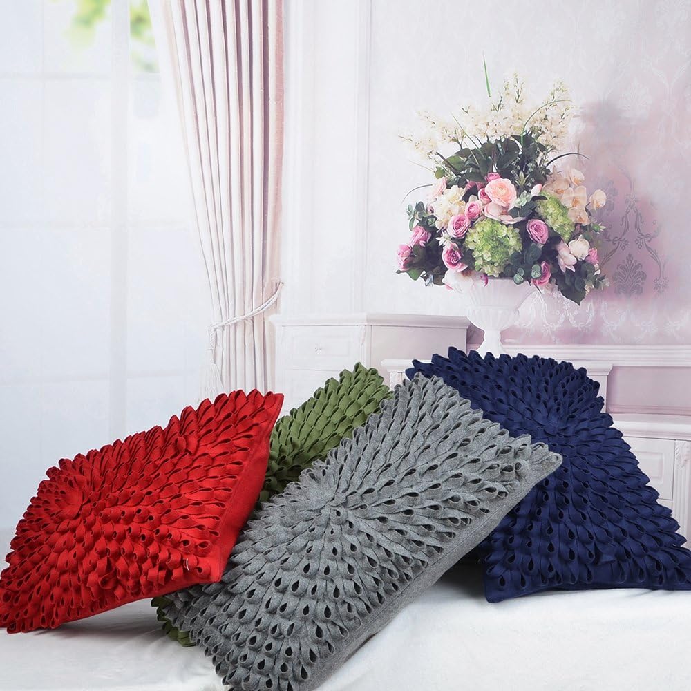 VG|navy-blue-wool|3D Flower Throw Pillow Cover, Velvet, Light Grey