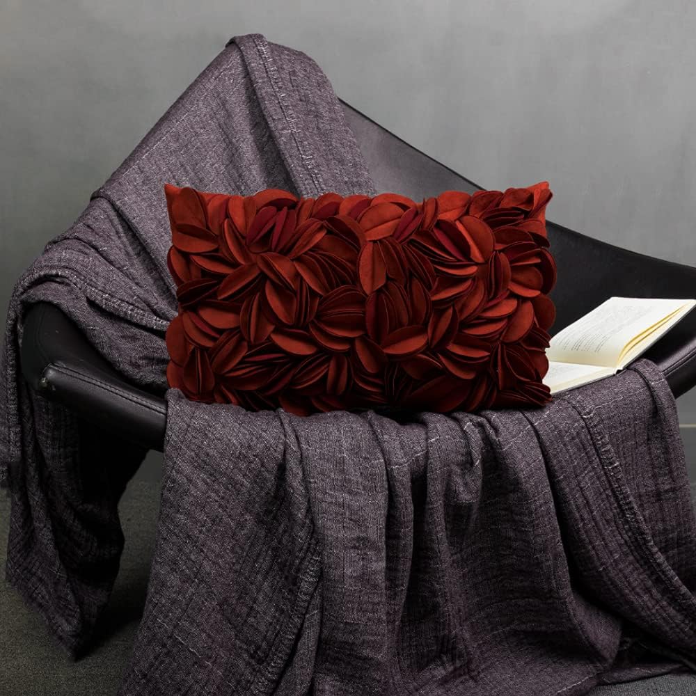 VG|rust-red|Handmade 3D Floral Throw Pillow Cover