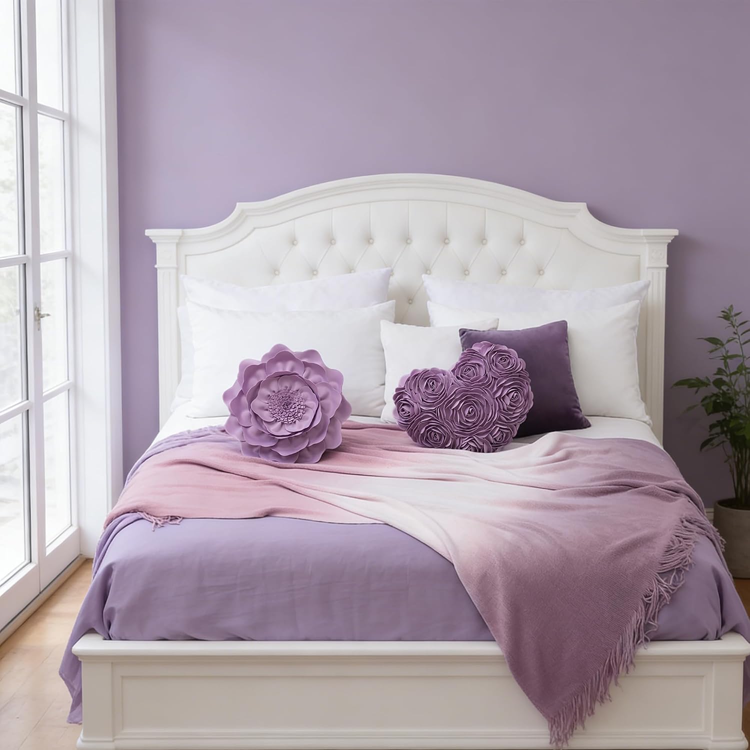 VG|purple-lilac|Heart Flower Throw Pillow Covers