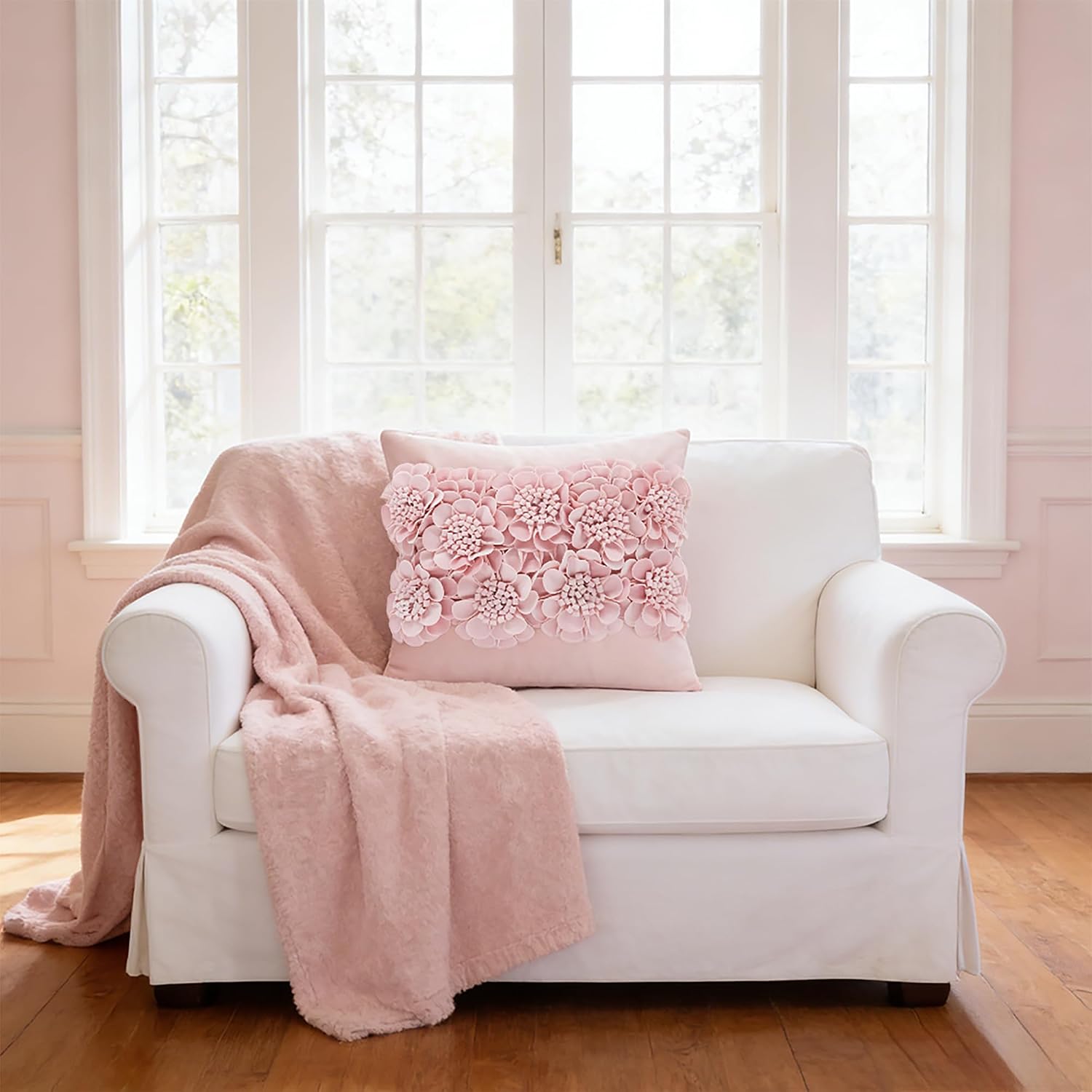 VG|light-pink|Handmade 3D Flower Throw Pillow Cover