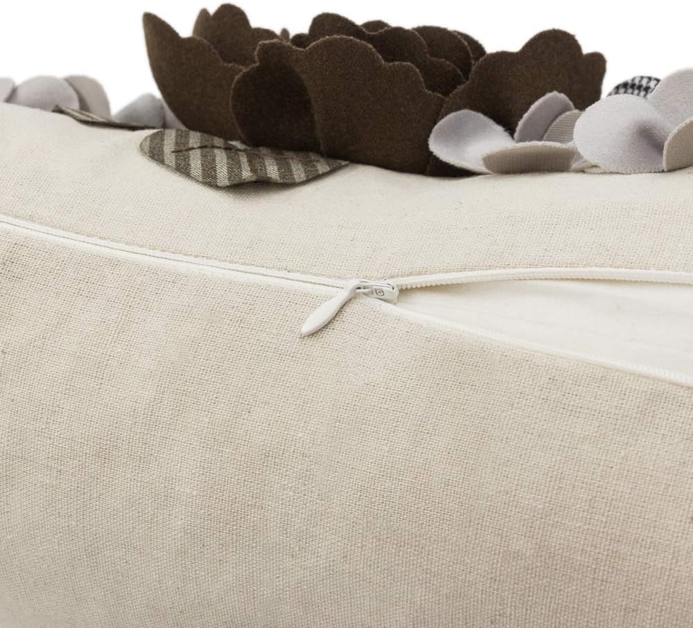 VG|brown|Decorative 3D Flower Throw Pillow Cover Handmade Floral Accent Cushion Case for Living Room Sofa Couch Chair Gray