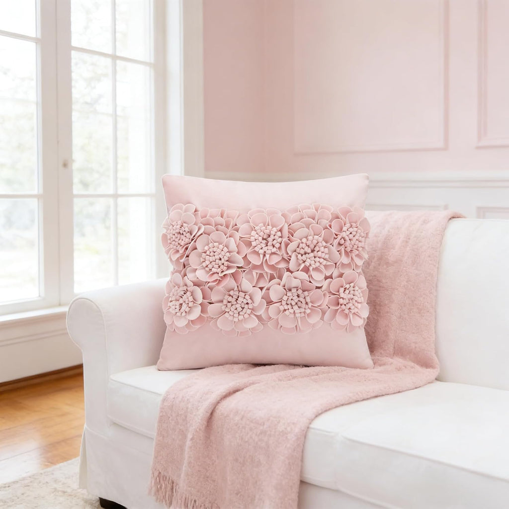 VG|light-pink|Handmade 3D Flower Throw Pillow Cover