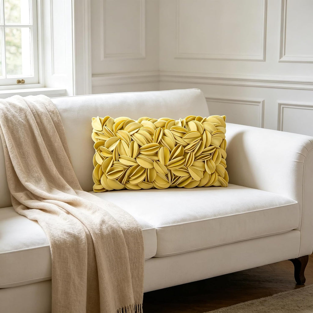 VG|yellow-velvet|Handmade 3D Floral Throw Pillow Cover