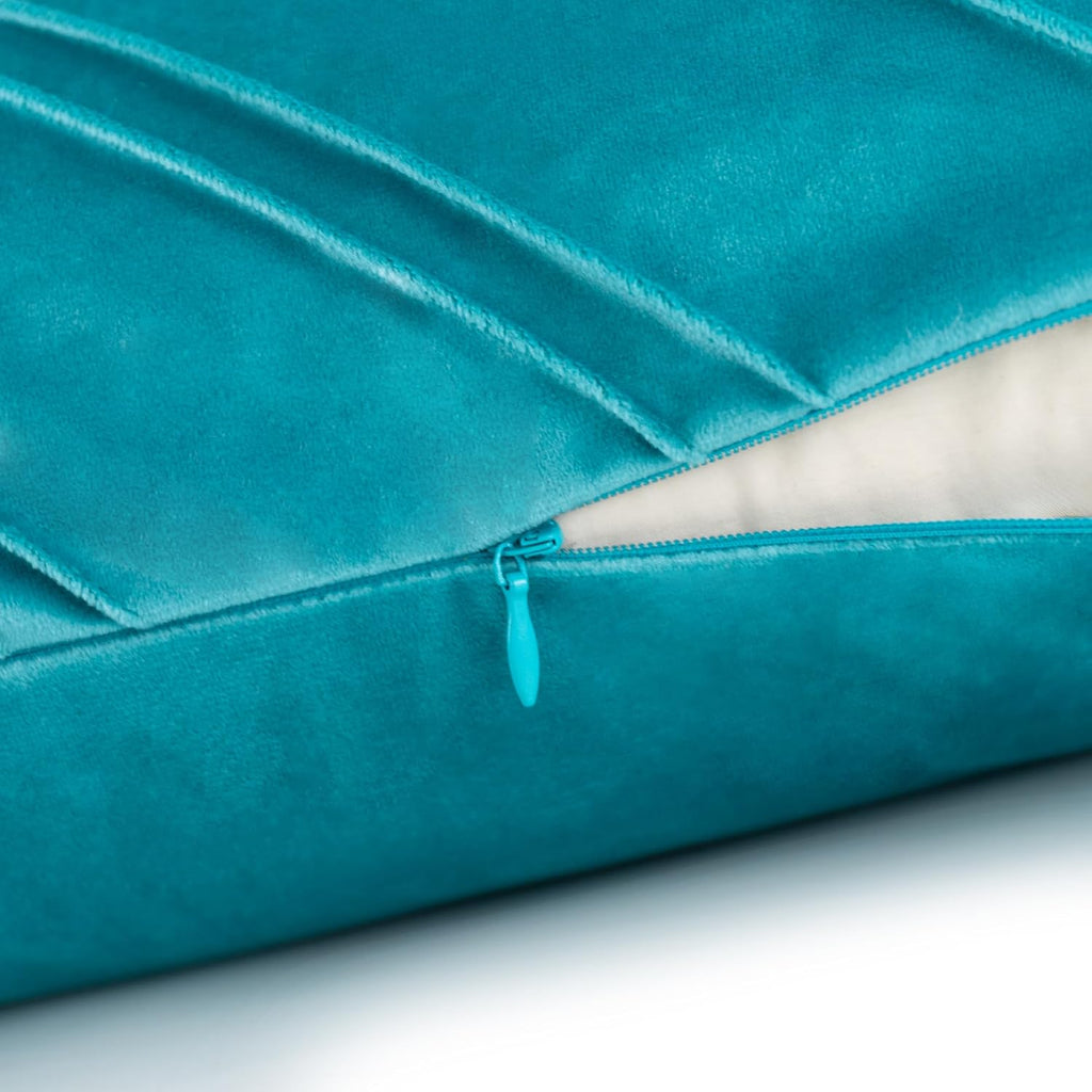 VG|teal|Soft Velvet Decorative Throw Pillow Cover Square Diagonal Stripes Design Pillowcase