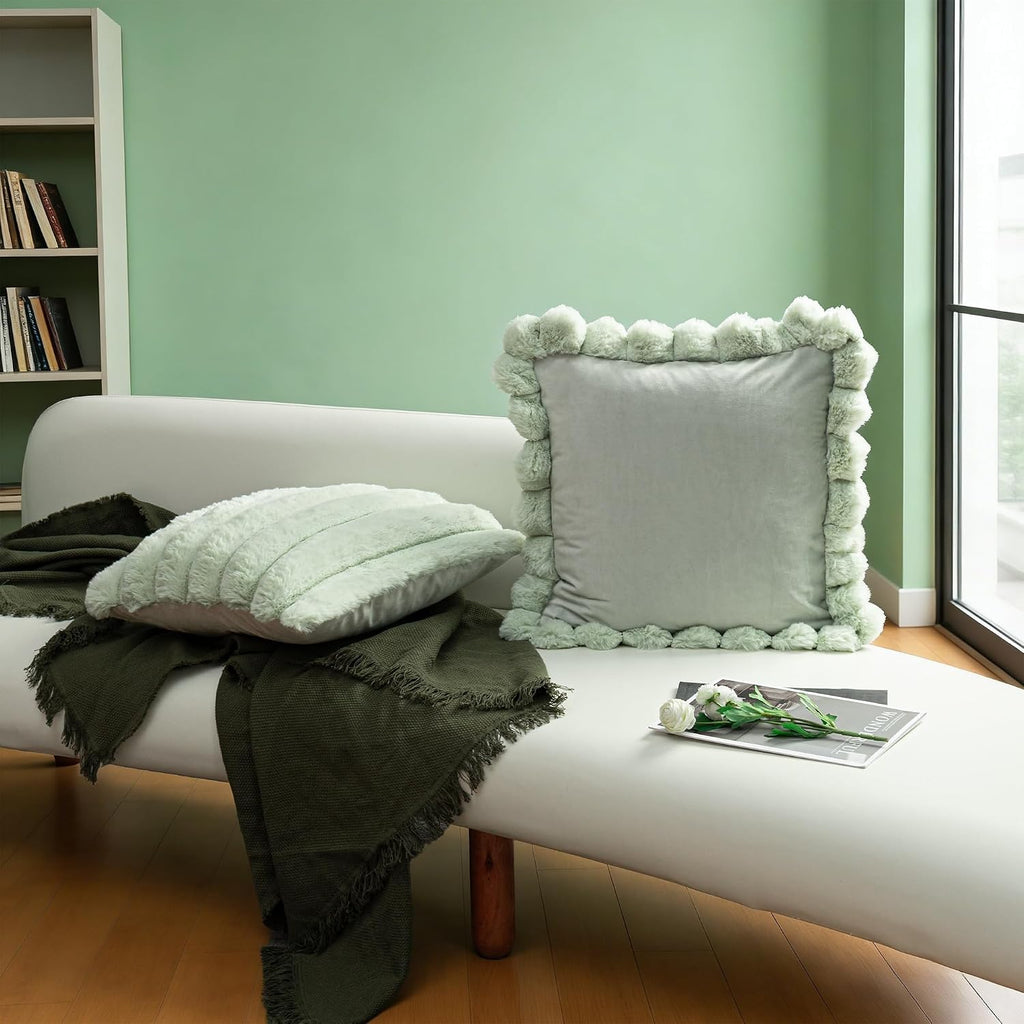 VG|light-green|Solid Throw Pillow Cover , Velvet