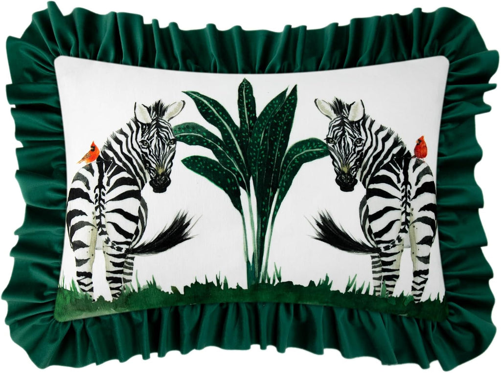 Zebra Green Lace Throw Pillow Cover - Default Title
