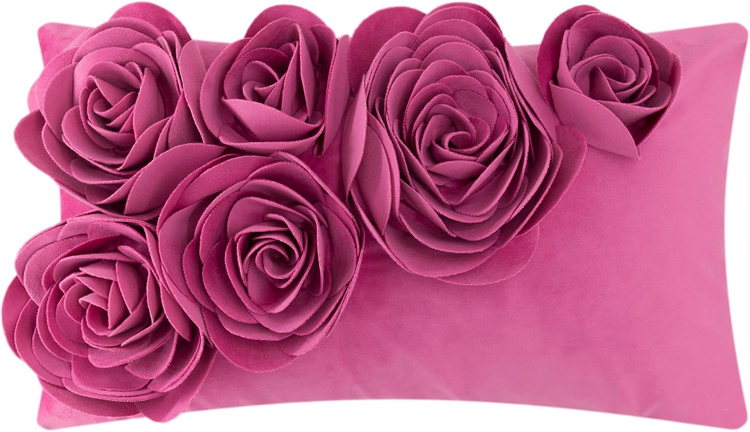 VG|hot-pink|3D Flower Throw Pillow Cover Handmade Floral Soft Velvet Lumbar Cushion for Bed Living Room Chair Couch Decor Gold