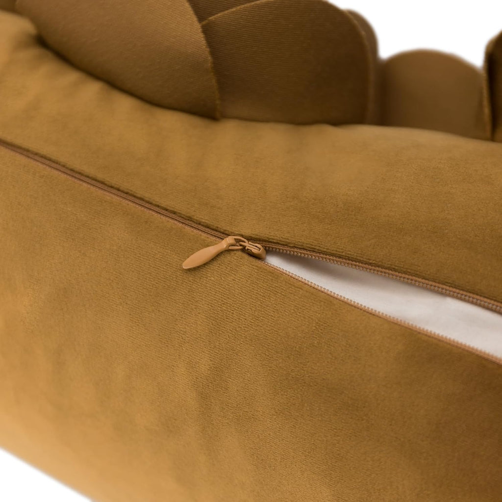 VG|mustard-brown|3D Flowers Throw Pillow Cover Decorative Soft Velvet Accent Floral Cushion Lumbar Pillowcase for Bed Sofa Couch Living Room