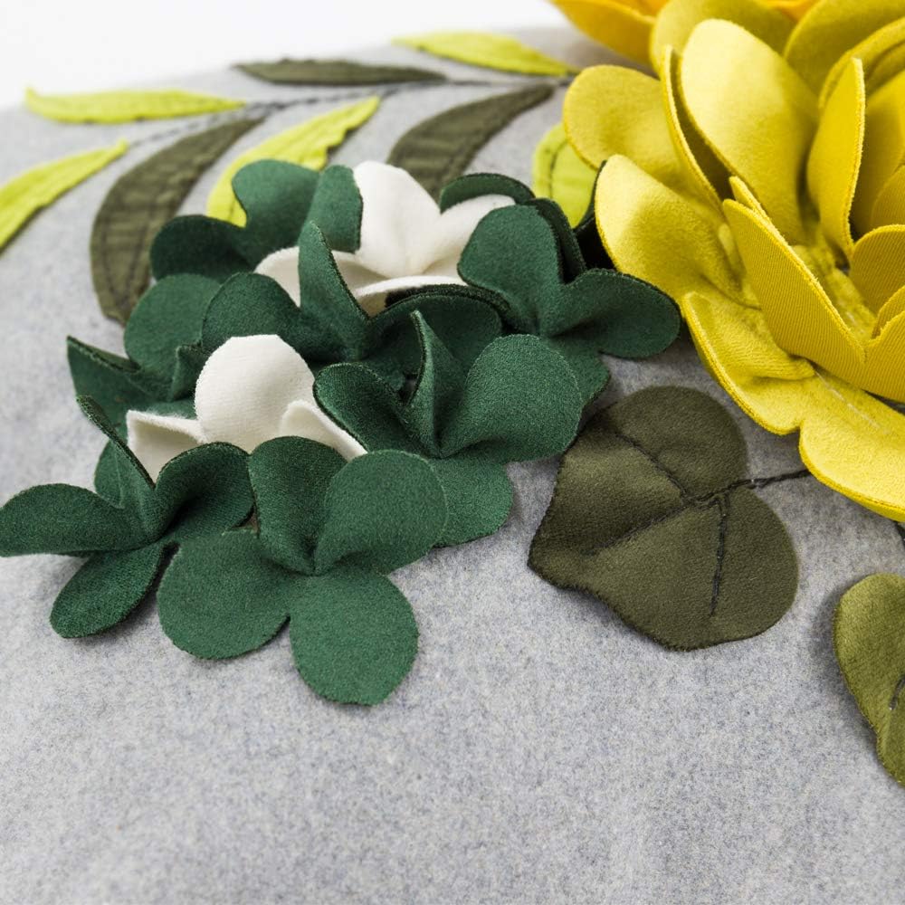 VG|yellow|Decorative 3D Flower Throw Pillow Cover Handmade Floral Accent Cushion Case for Living Room Sofa Couch Chair Gray