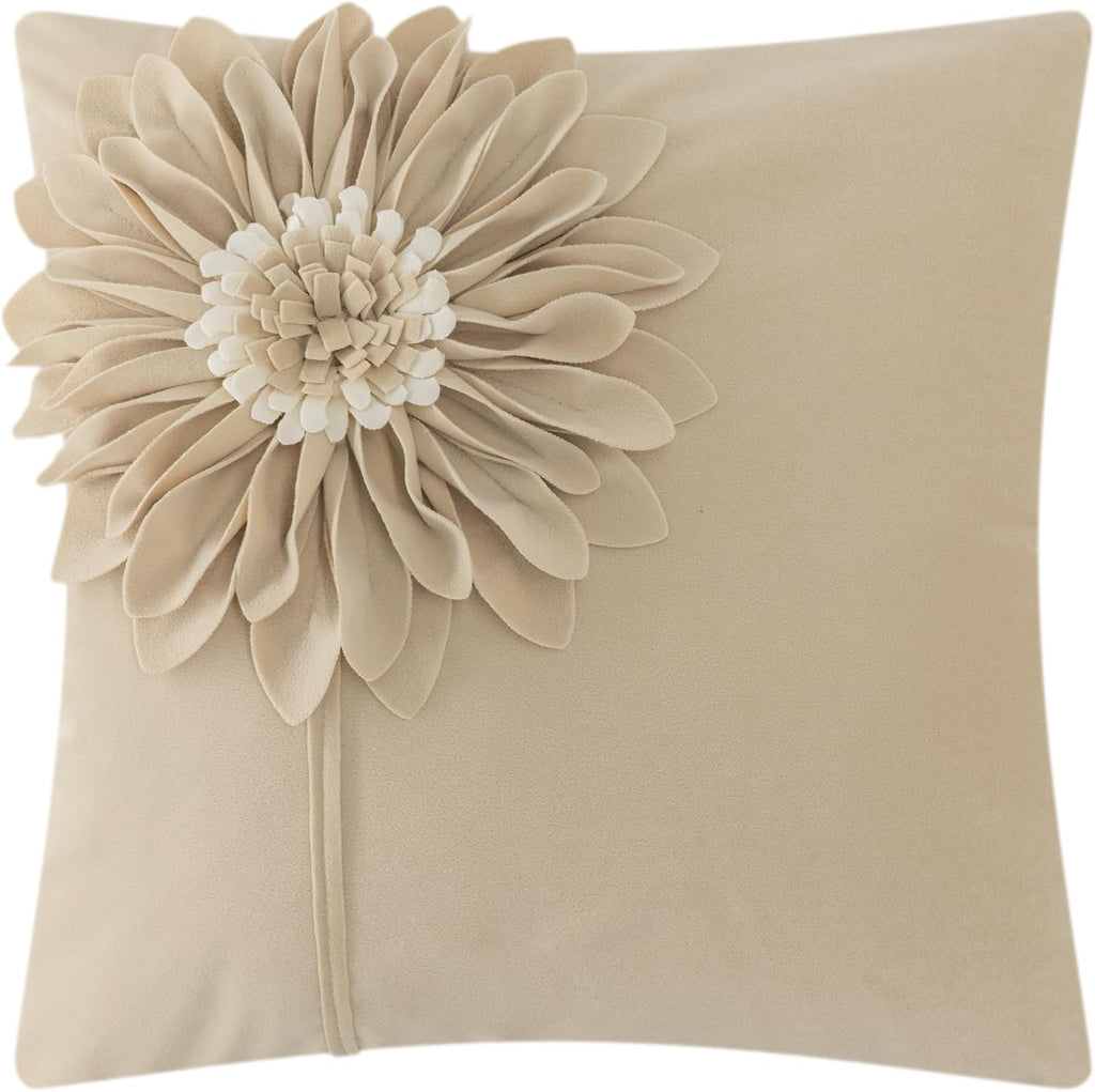 Decorative Flower Throw Pillow Cover 3D Sunflower Pillow Case Velvet Cushion Floral Pillowcase for Bed Living Room Couch Chair - Camel