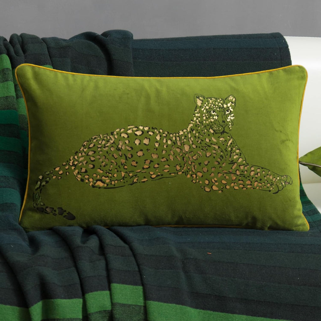 VG|green|Leopard Print Throw Pillow Cover Decorative Velvet Cushion with Gold Foil Printing for Bed Couch Chair Car