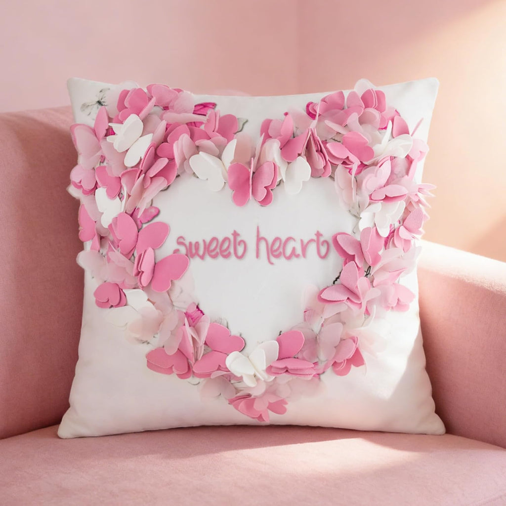 VG|pink-heart|Valentine's Day Rose Throw Pillow Cover