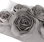 VG|gray|3D Flowers Throw Pillow Cover Decorative Soft Velvet Accent Floral Cushion Lumbar Pillowcase for Bed Sofa Couch Living Room