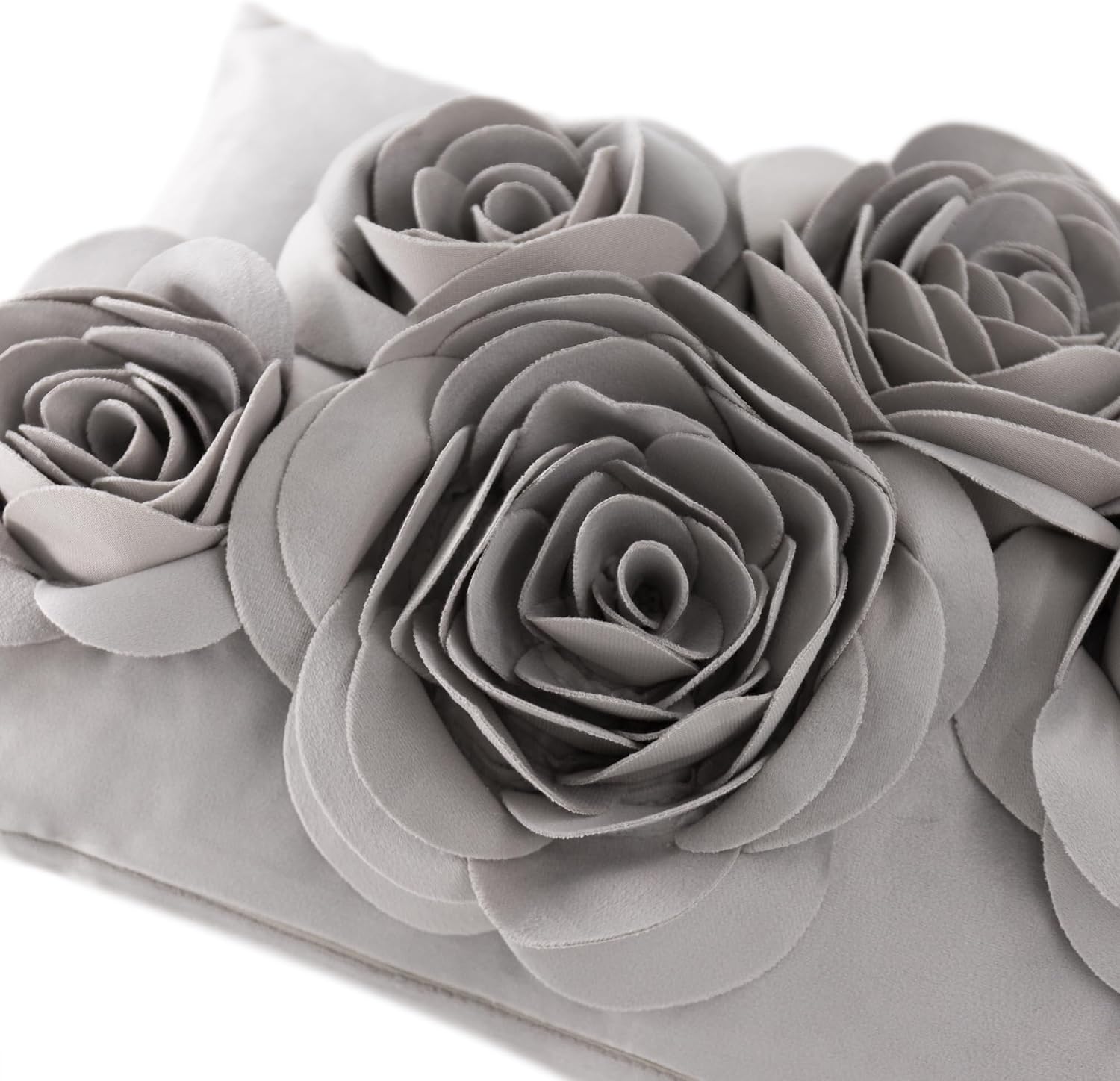 VG|gray|3D Flowers Throw Pillow Cover Decorative Soft Velvet Accent Floral Cushion Lumbar Pillowcase for Bed Sofa Couch Living Room