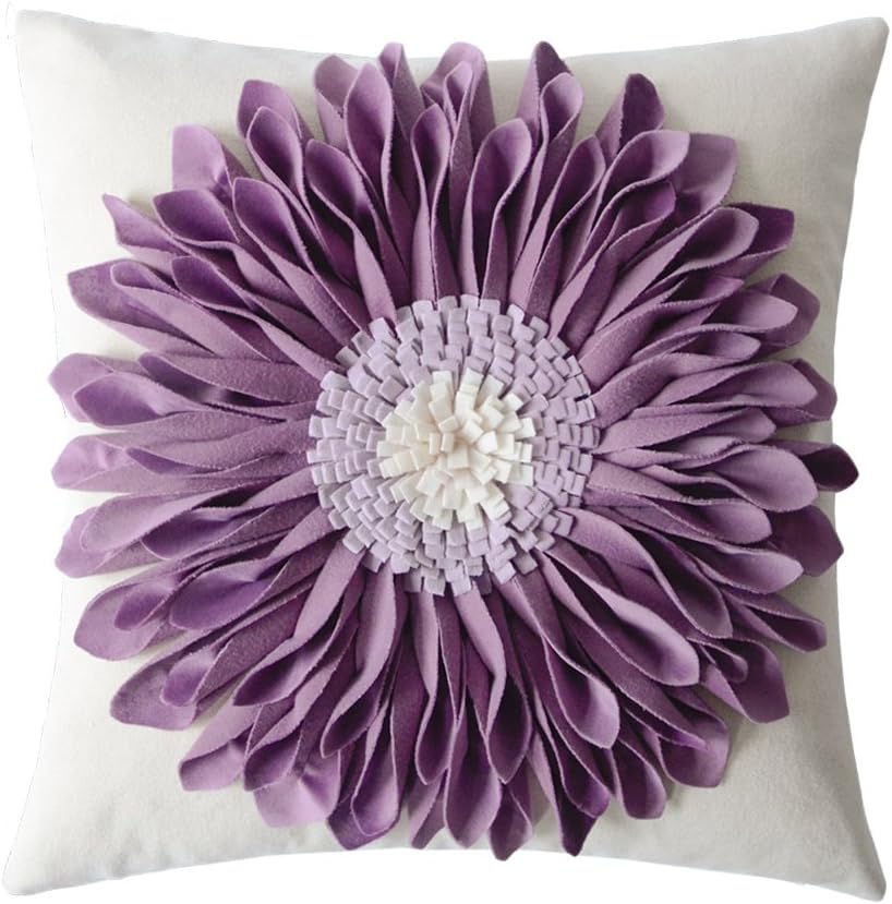 3D Sunflowers Throw Pillow Cover Wine Red - Purple-purple*beige Canvas