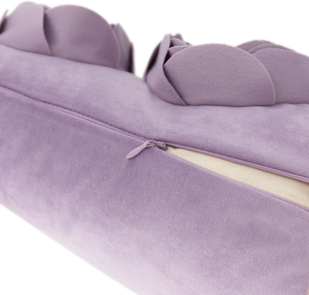 VG|purple|3D Flower Throw Pillow Cover Handmade Floral Soft Velvet Lumbar Cushion for Bed Living Room Chair Couch Decor Gold
