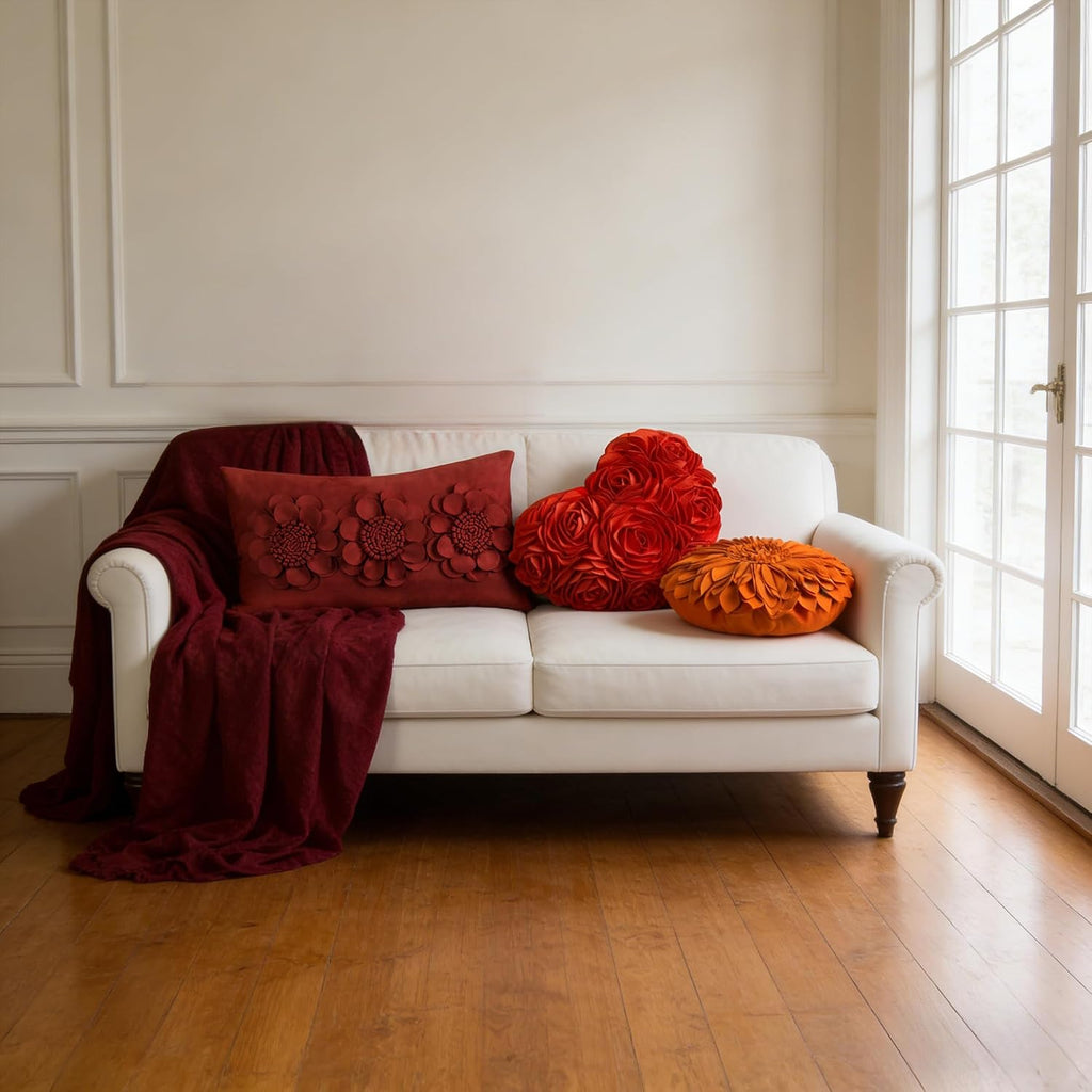VG|rust-red|3D Flower Throw Pillow Cover