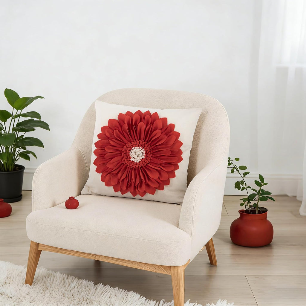 VG|reddish-orange-beige-canvas|3D Sunflowers Throw Pillow Cover Wine Red
