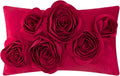VG|red|3D Flowers Throw Pillow Cover Decorative Soft Velvet Accent Floral Cushion Lumbar Pillowcase for Bed Sofa Couch Living Room