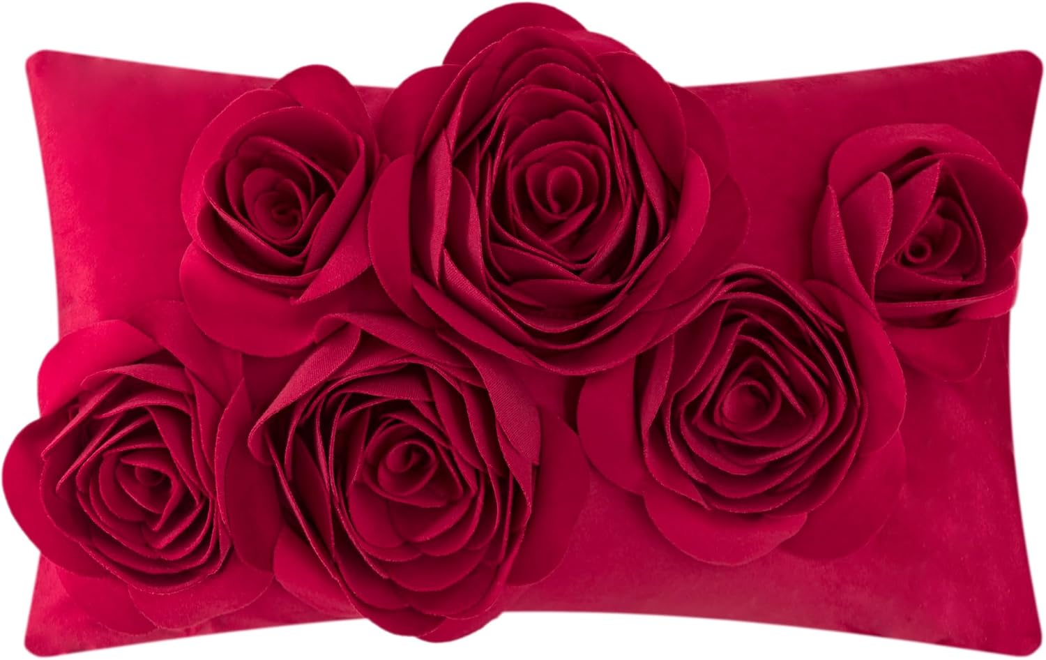 VG|red|3D Flowers Throw Pillow Cover Decorative Soft Velvet Accent Floral Cushion Lumbar Pillowcase for Bed Sofa Couch Living Room