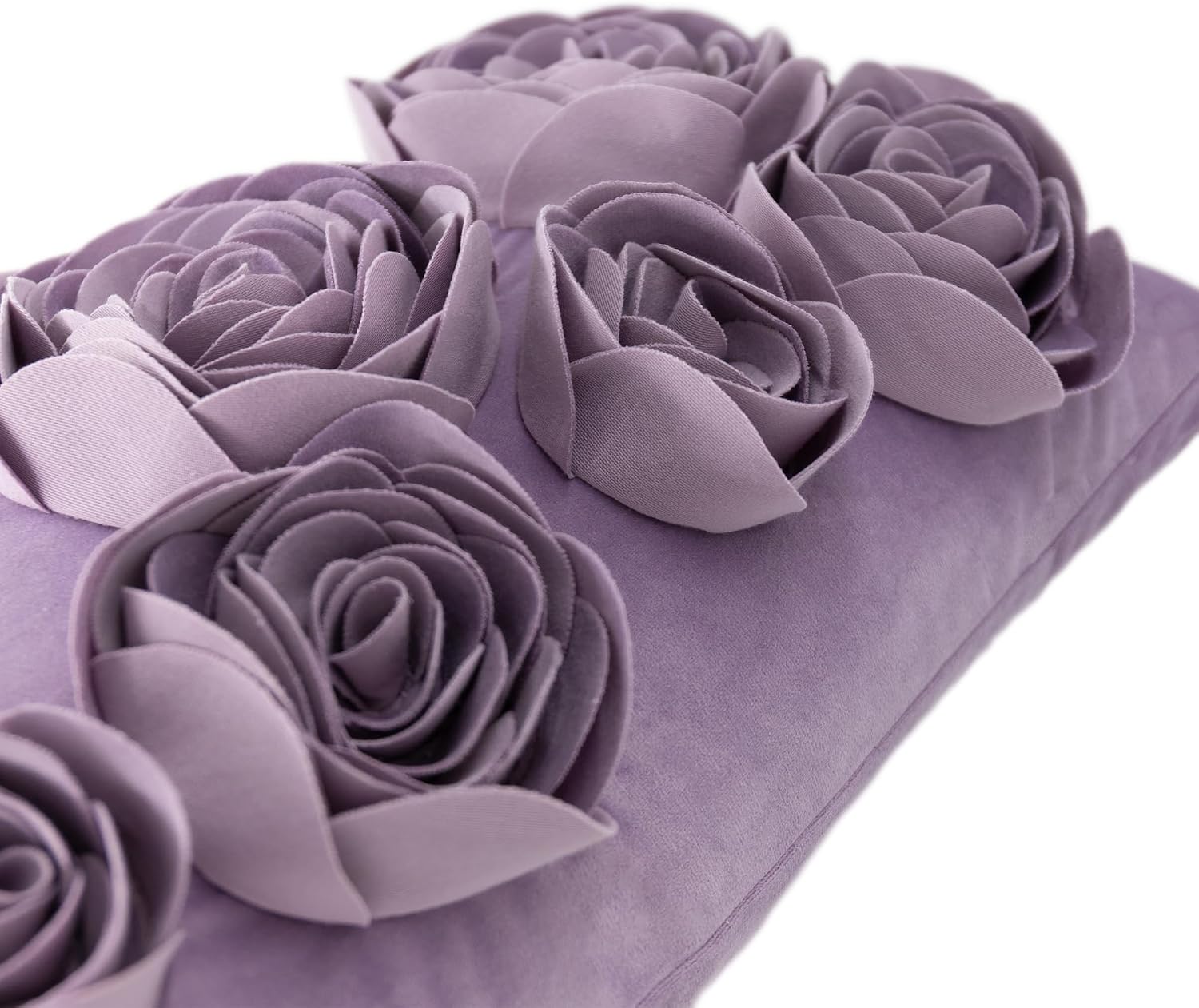 VG|purple|3D Flower Throw Pillow Cover Handmade Floral Soft Velvet Lumbar Cushion for Bed Living Room Chair Couch Decor Gold