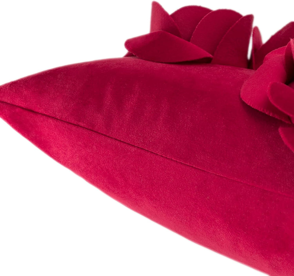 VG|red|3D Flowers Throw Pillow Cover Decorative Soft Velvet Accent Floral Cushion Lumbar Pillowcase for Bed Sofa Couch Living Room