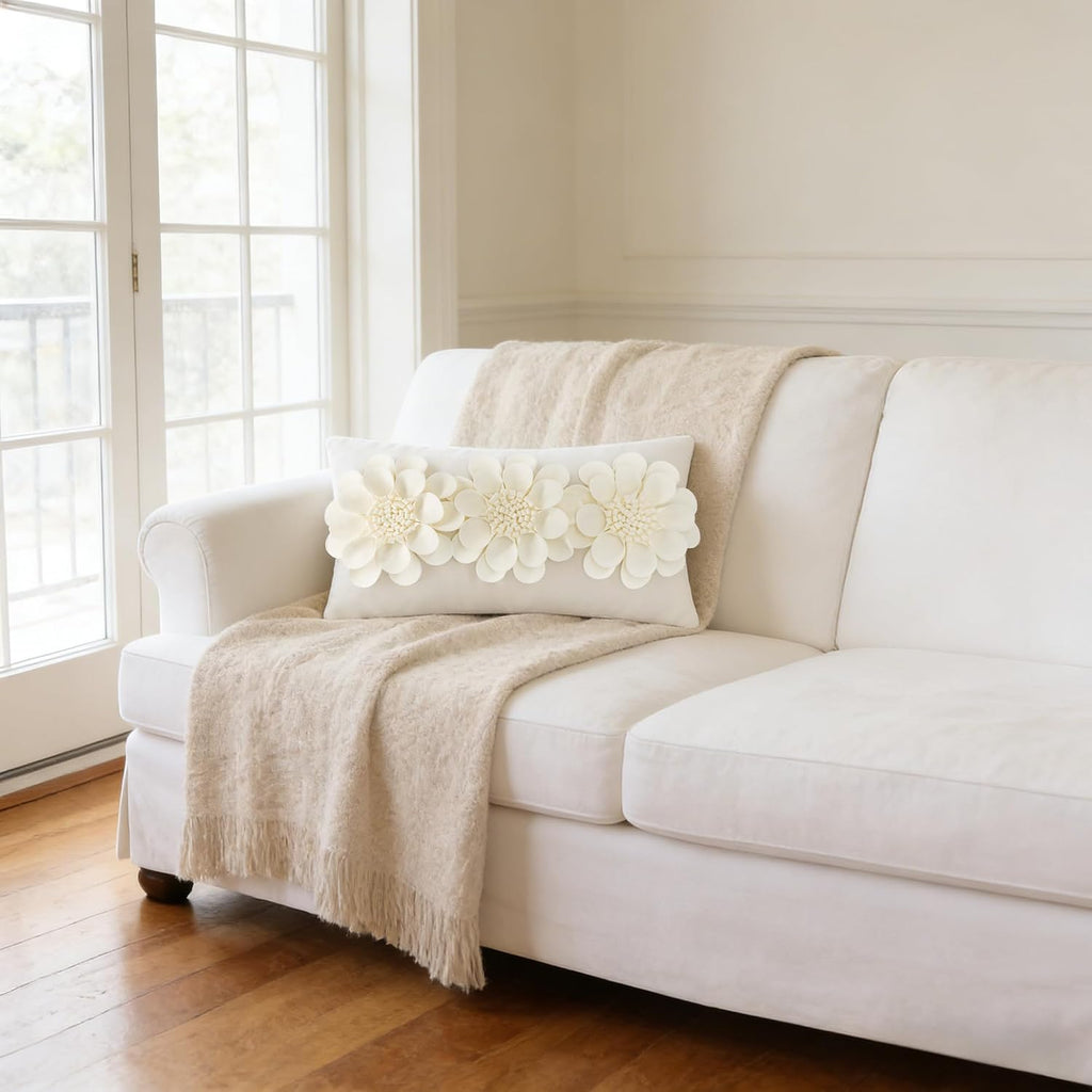 VG|creamy-white|3D Flower Throw Pillow Cover