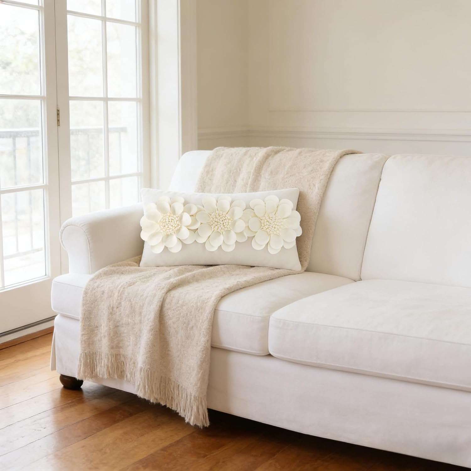 VG|creamy-white|3D Flower Throw Pillow Cover
