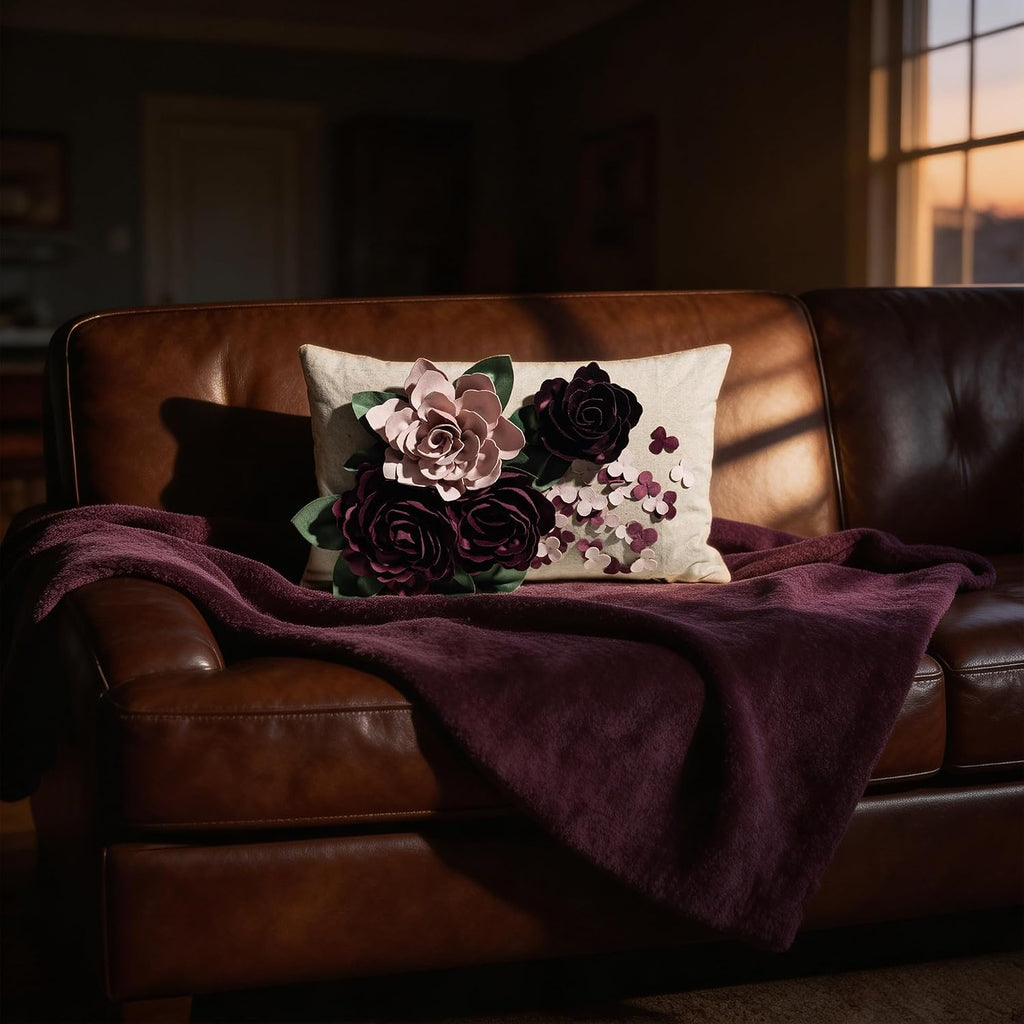 VG|burgundy|Vintage 3D Flower Throw Pillow Cover