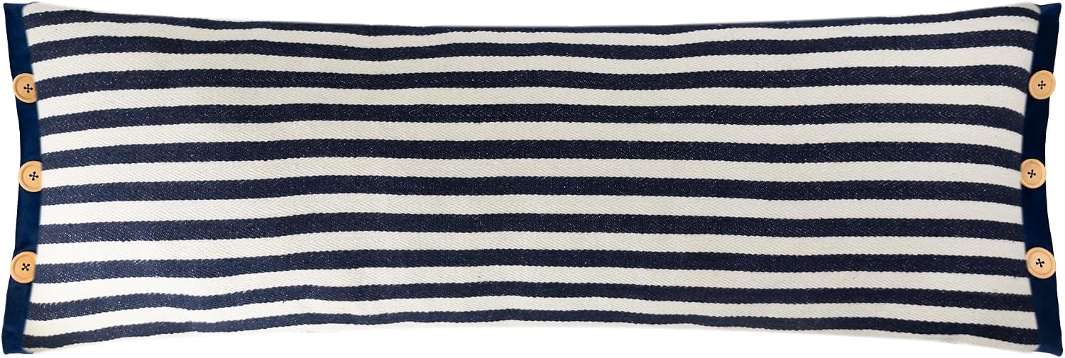 Hand Sewn Button Lumbar Throw Pillow Cover - Navy Blue