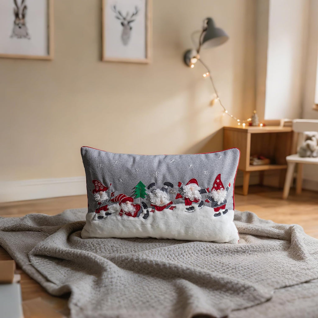 VG|5santa-gray|Decorative Christmas Santa Gnome Throw Pillow Cover Holiday Design