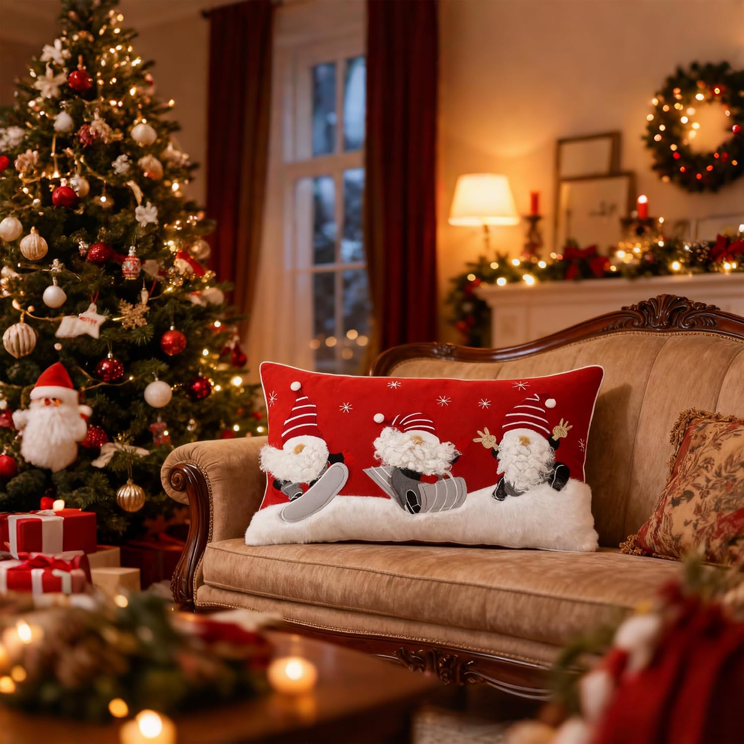 VG|red|Decorative Christmas Santa Gnome Throw Pillow Cover Holiday Design