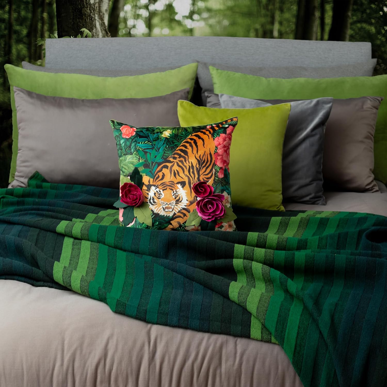 Tiger Throw Pillow Covers, Green Burgundy