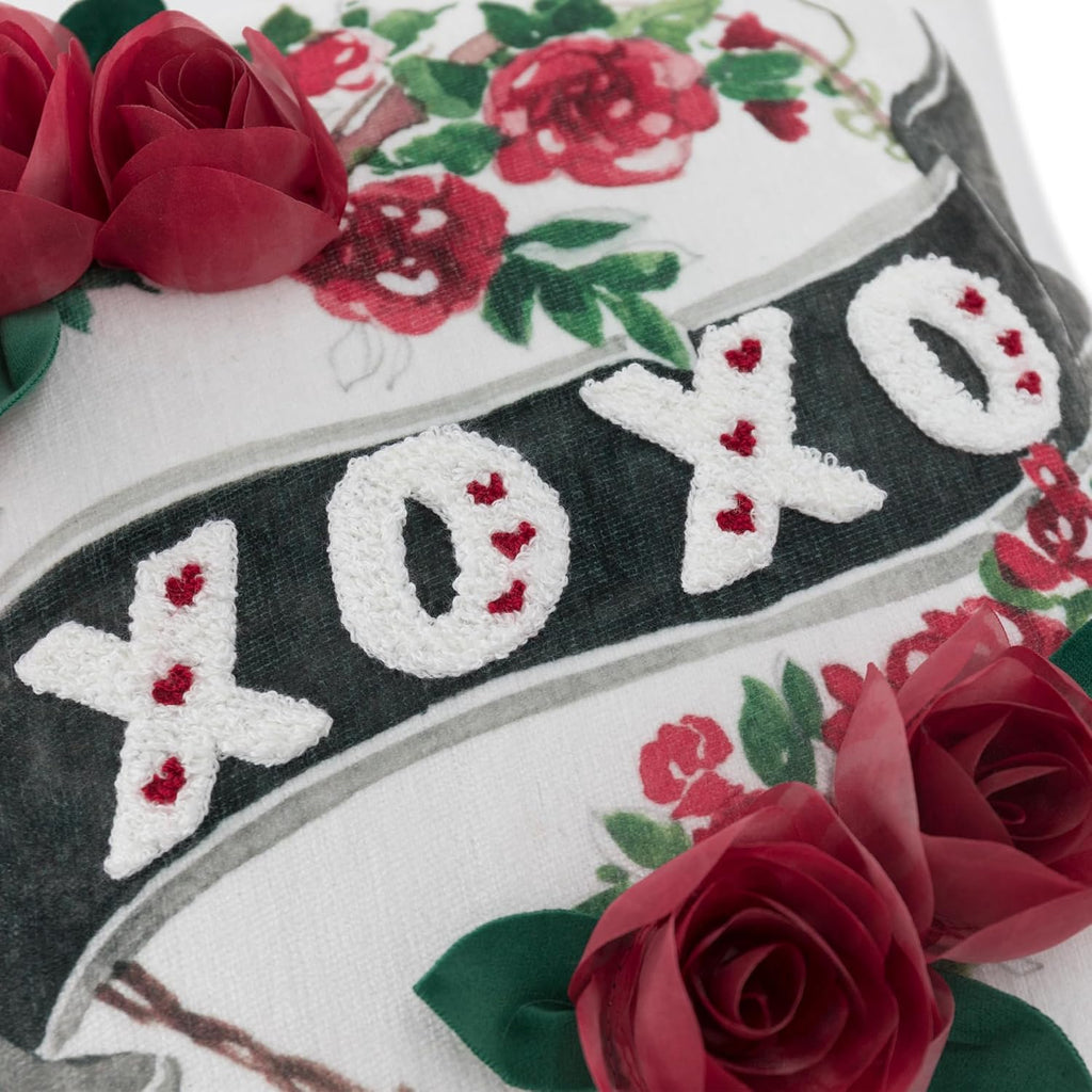 3D Rose Valentines Day Throw Pillow Cover Embroidery XOXO Cushion Cover Heart Holiday Decorative Pillow Case for Sofa Couch Bedroom Living Room Red