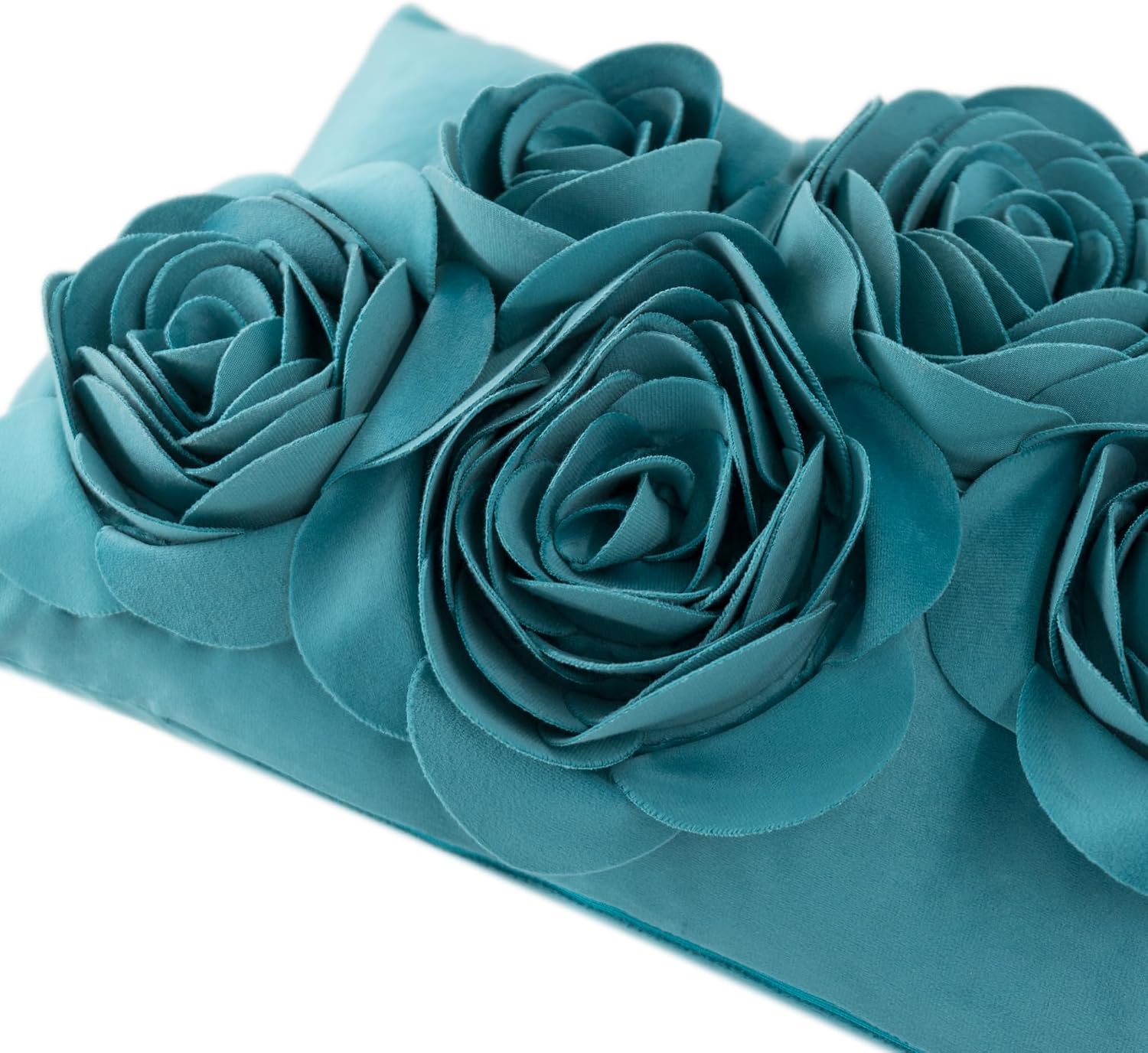 VG|turquoise|3D Flowers Throw Pillow Cover Decorative Soft Velvet Accent Floral Cushion Lumbar Pillowcase for Bed Sofa Couch Living Room