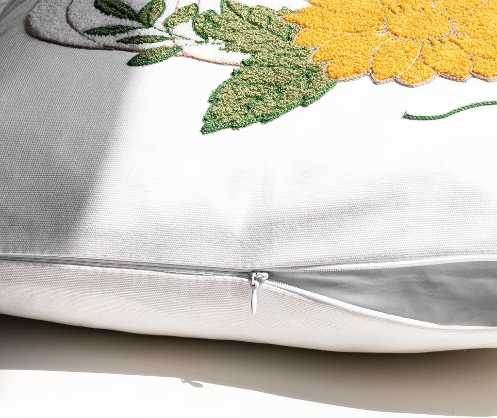 Fall Floral Pumpkin Embroidered Throw Pillow Cover